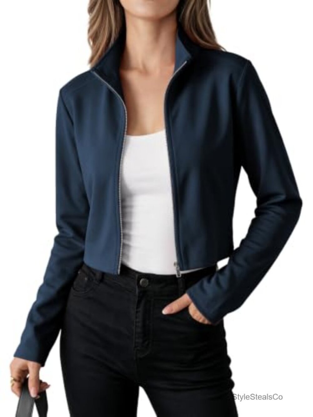 Women's Cropped Athletic Zip Jacket Slim Fit 4-Way Stretch